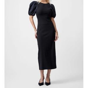 French Connection Sasia Ribbed Puff Sleeve Midi Dress